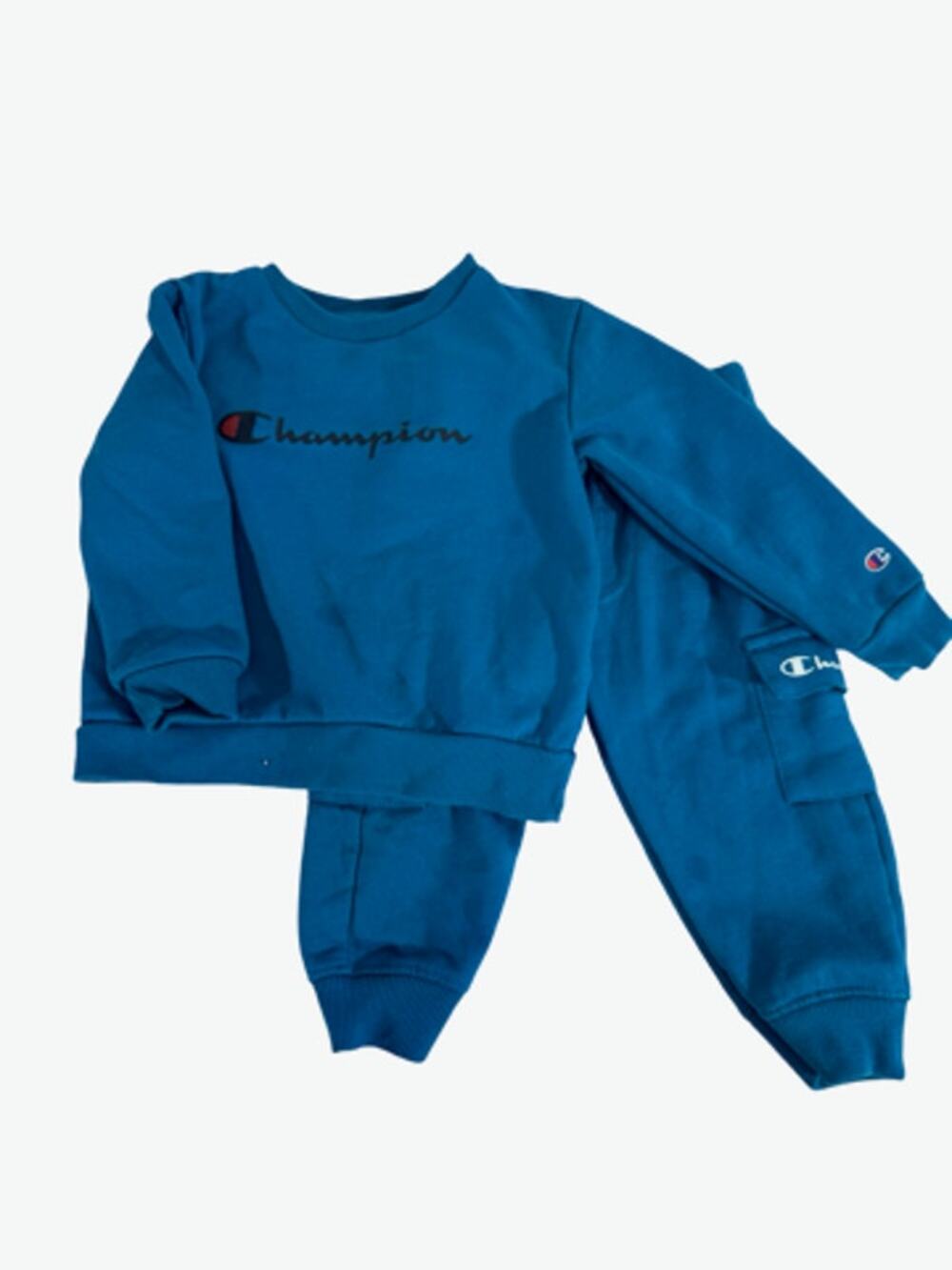 Champion Boys 24M Blue Logo Sweatshirt Cargo Jogger Outfit Set